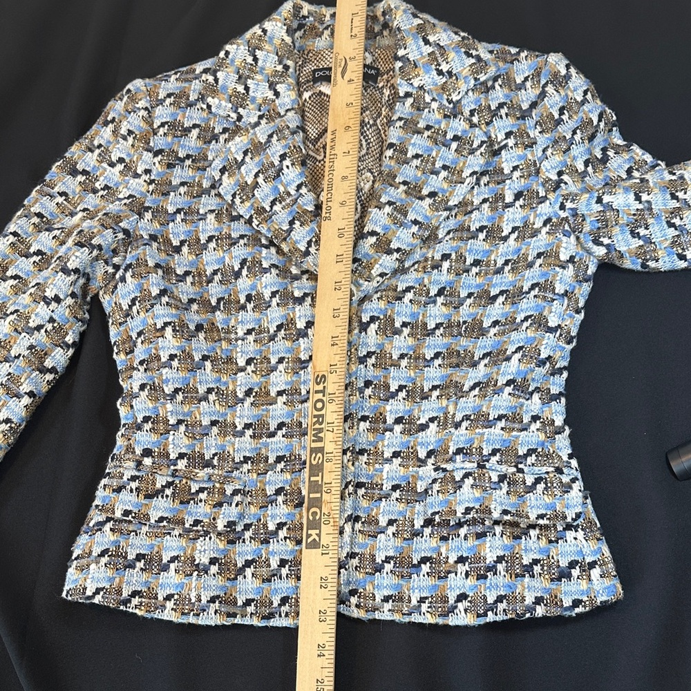 Dolce & Gabbana Women's Houndstooth Blazer Sky Blue/Navy/Tan - Italian Size 38 - Picture 13 of 15